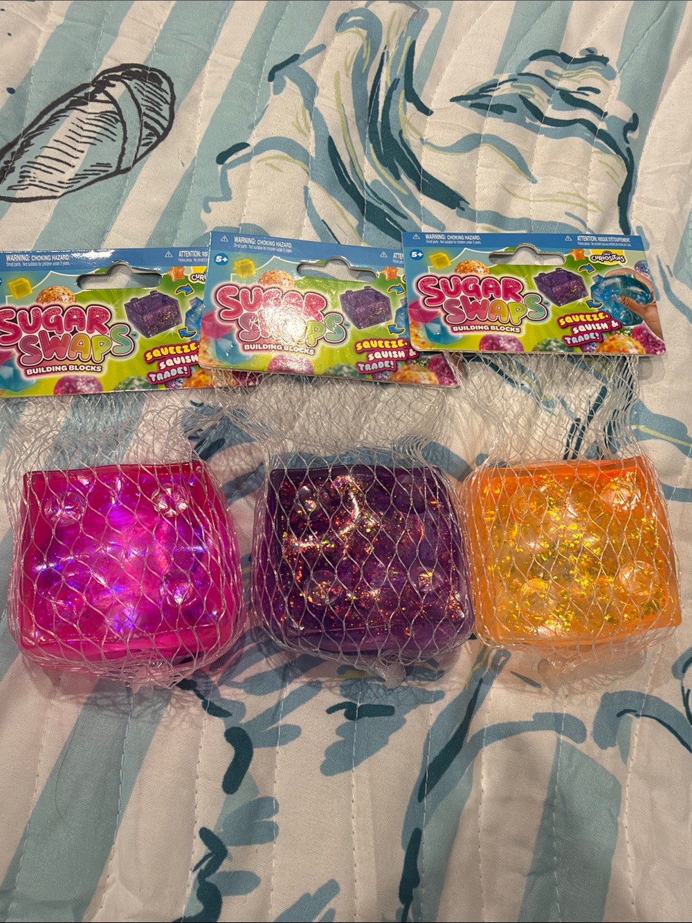 Glitter Squeeze Blocks - Pink, Purple, Orange - Squishy
